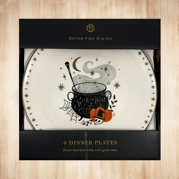 NIB Eaton Fine Dining Set of 4 Halloween Trick-or-Treat Plates - Picture 1 of 1